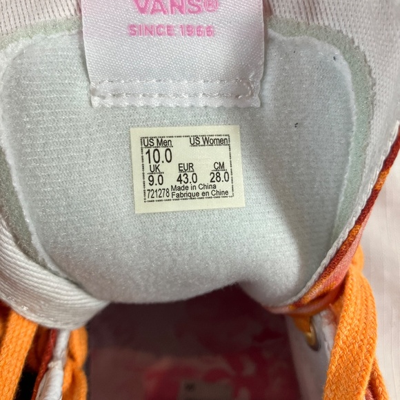 NWT Vans X Collina Strada Sk8 Hi Sneakers, Pink & Orange, Mens Sz 10, Wm Sz 11.5 - Picture 10 of 13